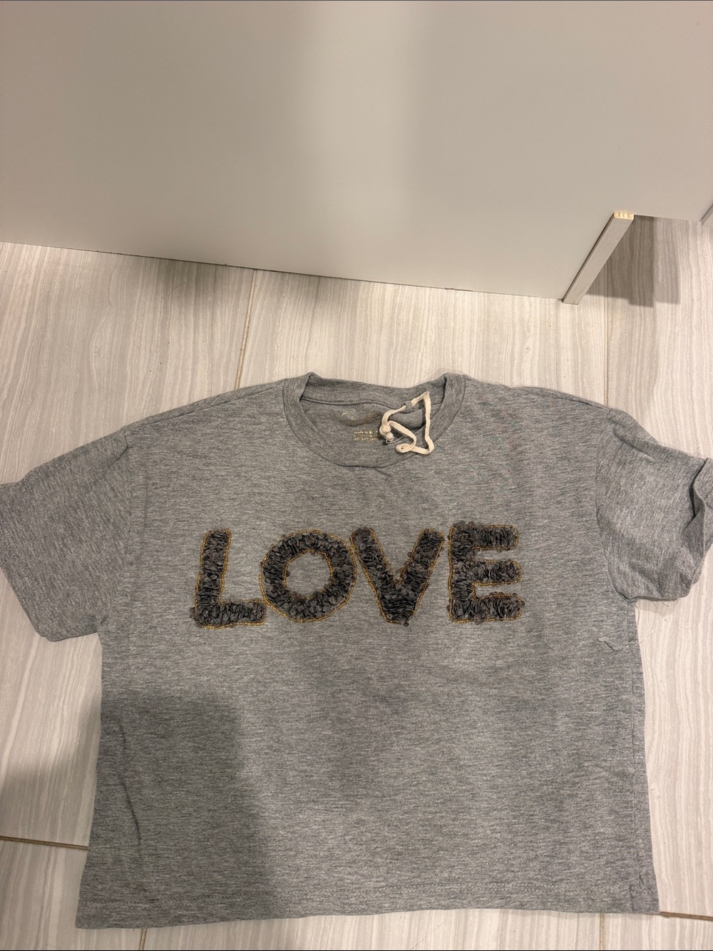 Jessica Simpson Grey Tee with Textured LOVE Detail